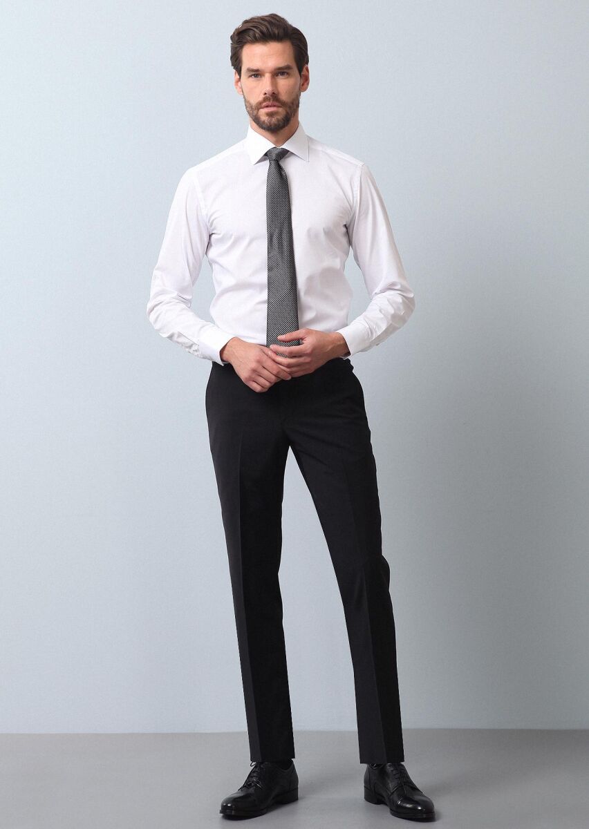 Beyaz Düz Slim Fit Dokuma Klasik Pamuk Karışımlı Gömlek - 2