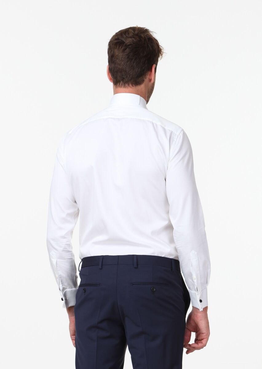 Beyaz Düz Slim Fit Duble Manşet Ata Yaka Smokin Gömlek - 4