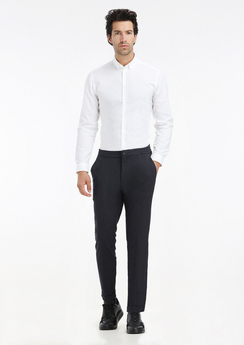 Beyaz Fitilli Regular Fit Dokuma Casual %100 Pamuk Gömlek - 1