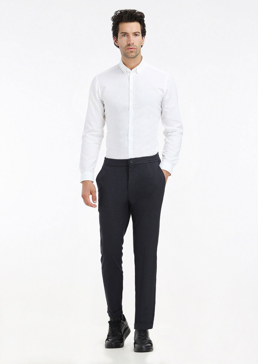 Beyaz Fitilli Regular Fit Dokuma Casual %100 Pamuk Gömlek - 1