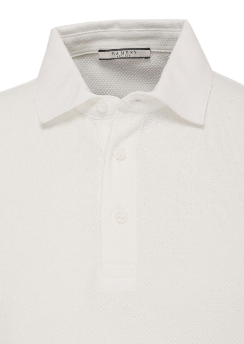 Beyaz Jakarlı Polo Yaka %100 Pamuk T-Shirt - 2
