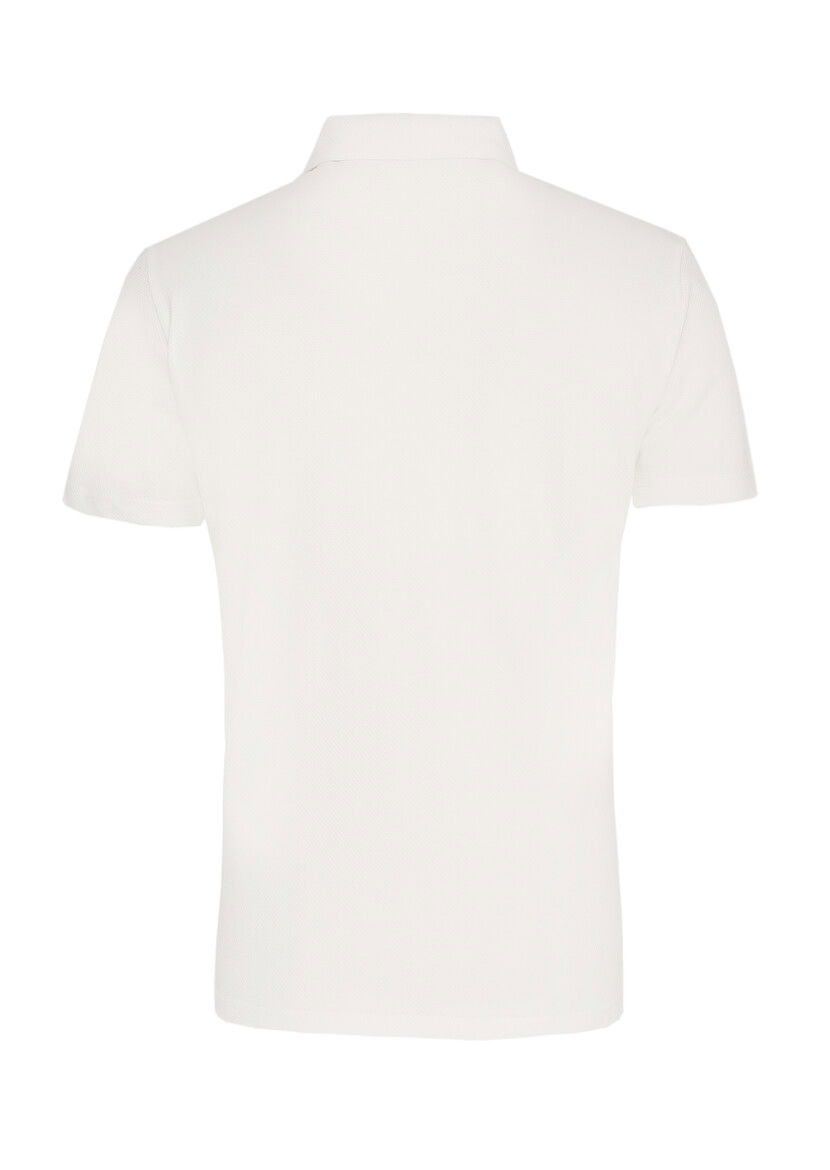 Beyaz Jakarlı Polo Yaka %100 Pamuk T-Shirt - 3