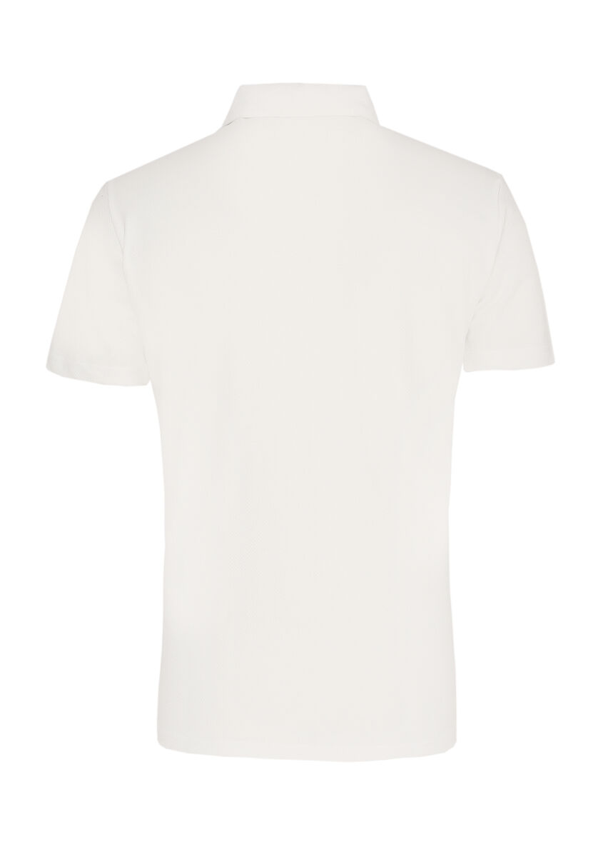 Beyaz Jakarlı Polo Yaka %100 Pamuk T-Shirt - 3
