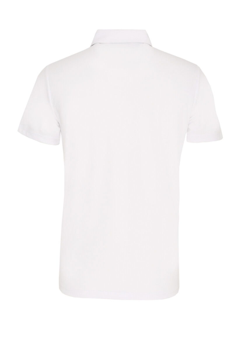 Beyaz Jakarlı Polo Yaka %100 Pamuk T-Shirt - 3