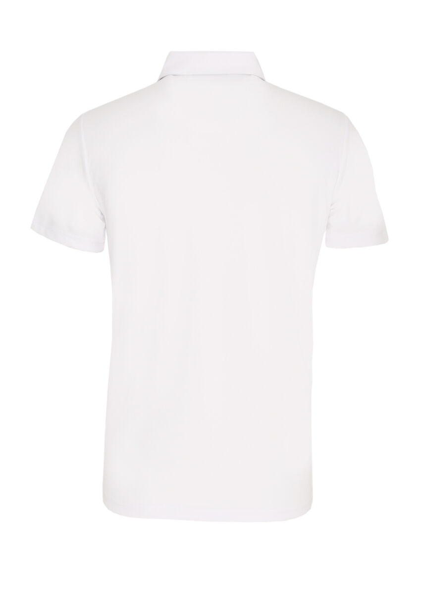 Beyaz Jakarlı Polo Yaka %100 Pamuk T-Shirt - 3