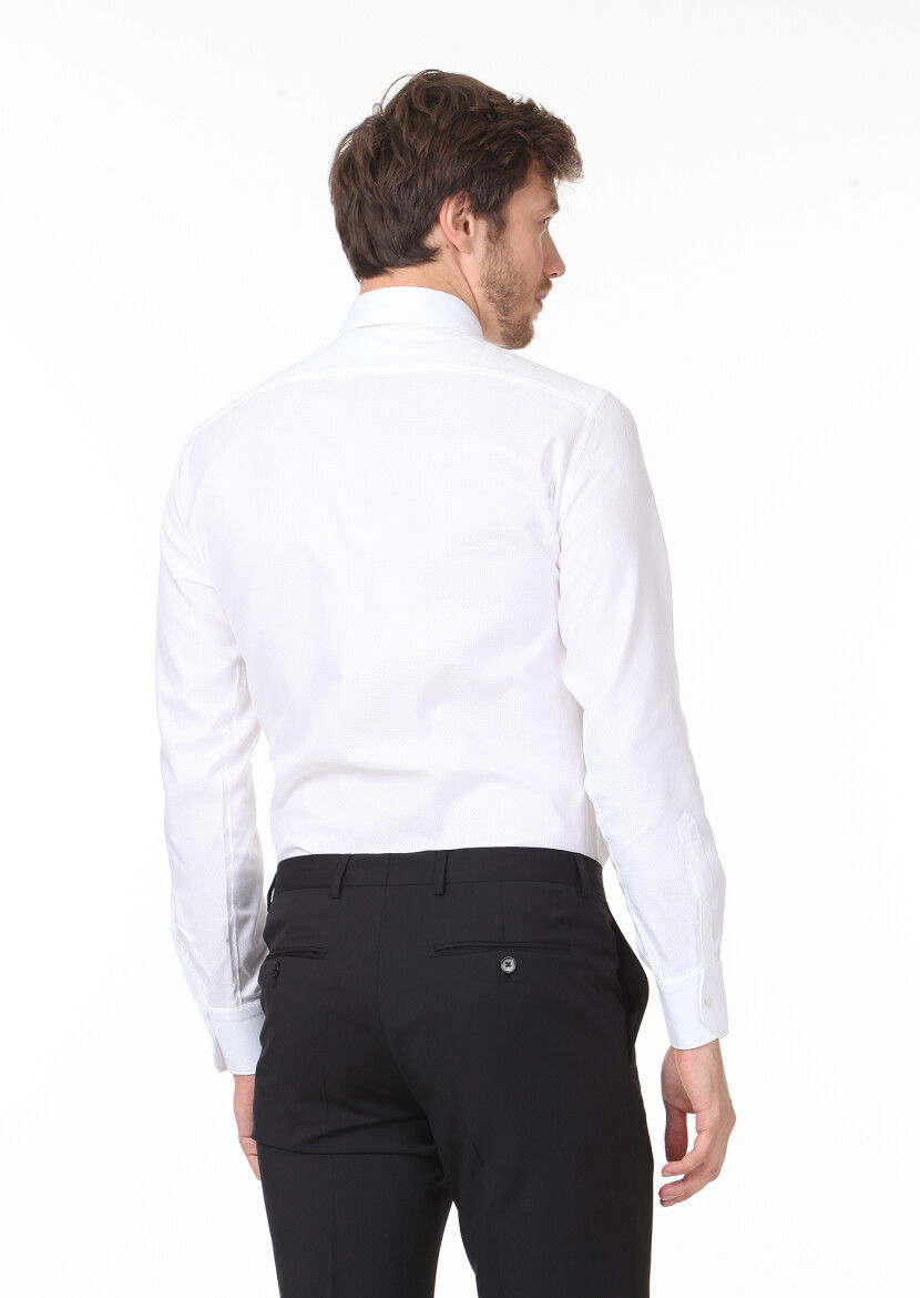 Beyaz Mikro Regular Fit Dokuma Klasik %100 Pamuk Gömlek - 4