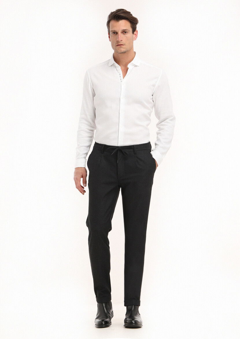 Beyaz Regular Fit Dokuma Casual %100 Pamuk Gömlek - 1