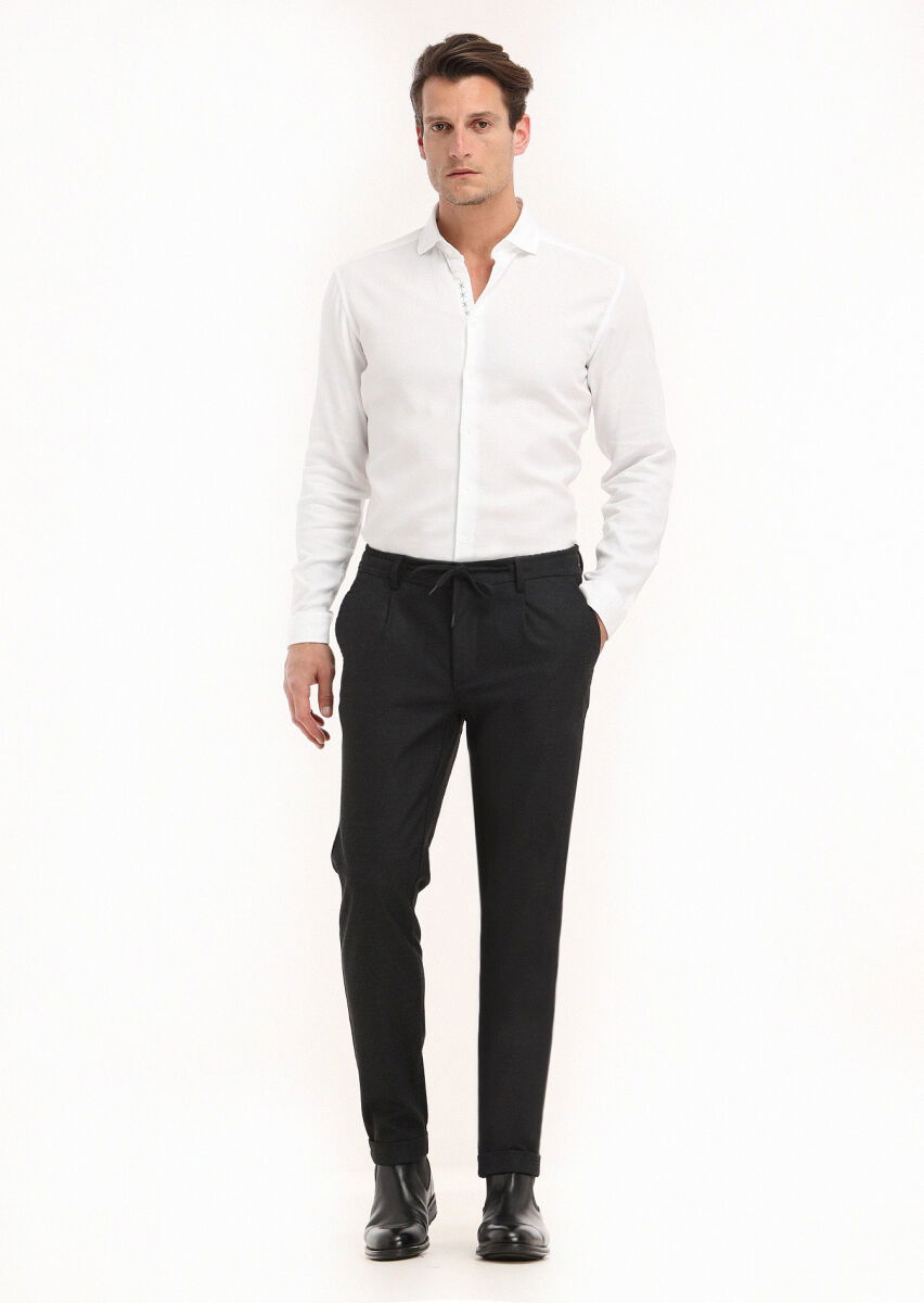 Beyaz Regular Fit Dokuma Casual %100 Pamuk Gömlek - 1