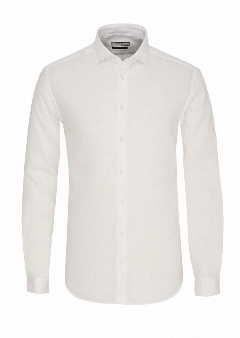 Beyaz Regular Fit Dokuma Casual Pamuk Karışımlı Gömlek - 1