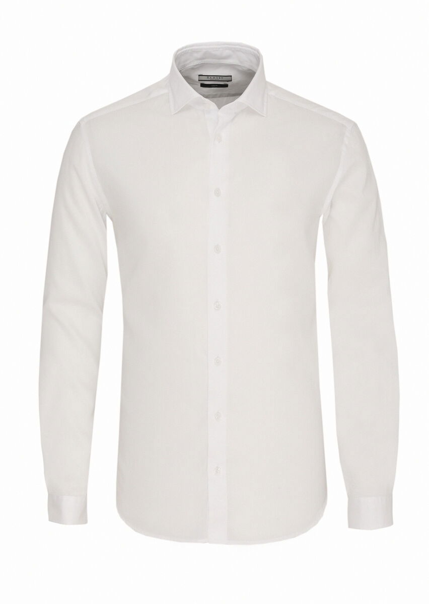 Beyaz Regular Fit Dokuma Casual Pamuk Karışımlı Gömlek - 1