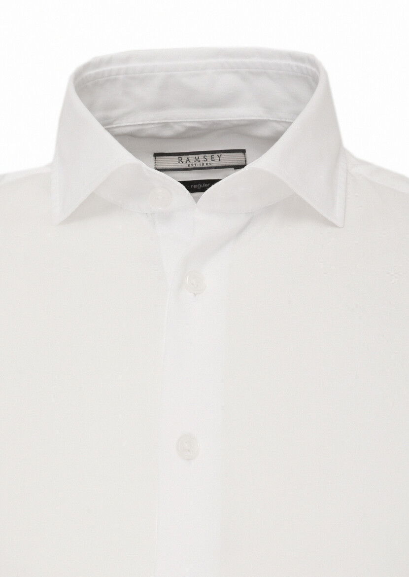 Beyaz Regular Fit Dokuma Casual Pamuk Karışımlı Gömlek - 2