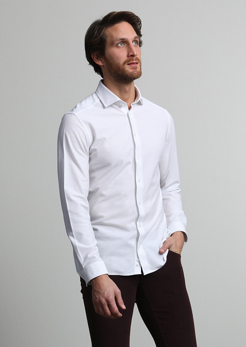Beyaz Slim Fit Casual %100 Pamuk Gömlek - 1