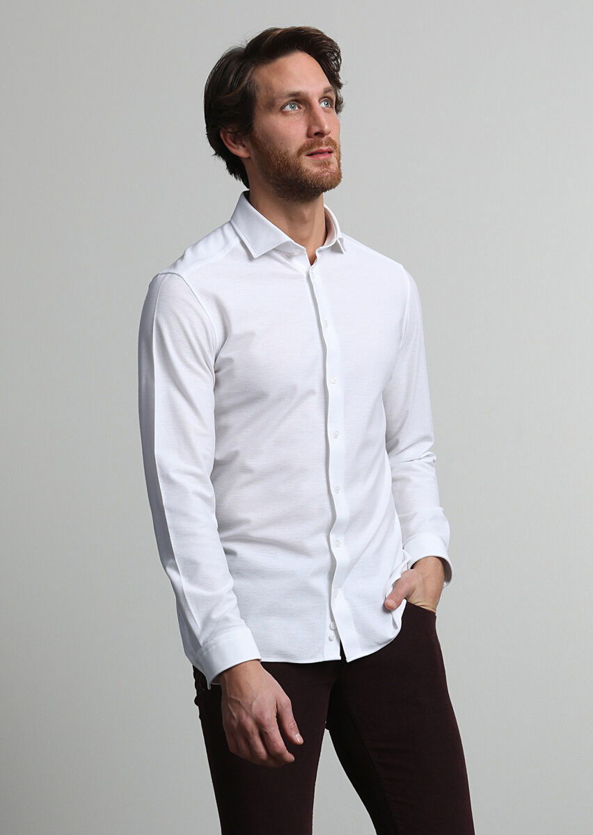 Beyaz Slim Fit Casual %100 Pamuk Gömlek - 1
