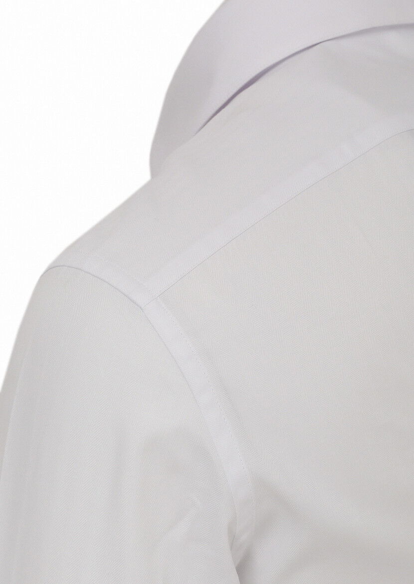 Beyaz Slim Fit Dokuma Klasik %100 Pamuk Gömlek - 3