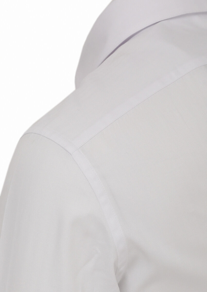 Beyaz Slim Fit Dokuma Klasik %100 Pamuk Gömlek - 3