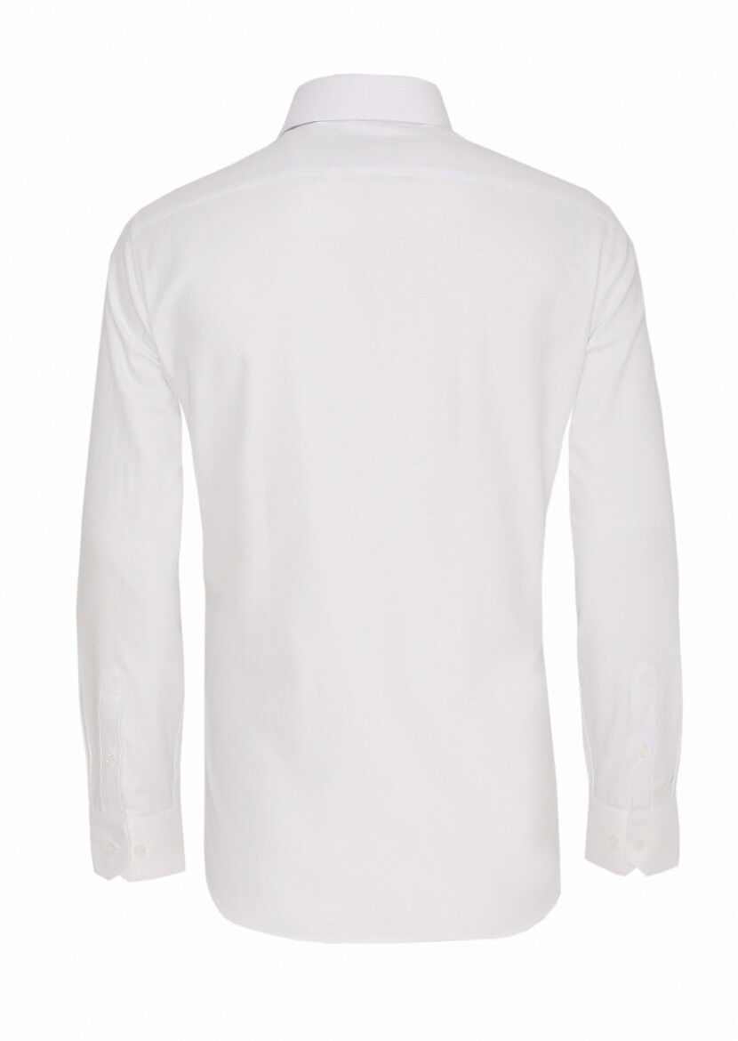 Beyaz Slim Fit Dokuma Klasik %100 Pamuk Gömlek - 5
