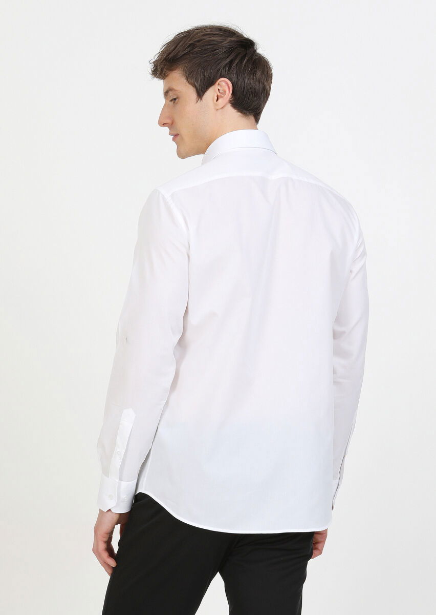 Beyaz Slim Fit Dokuma Klasik %100 Pamuk Gömlek - 5