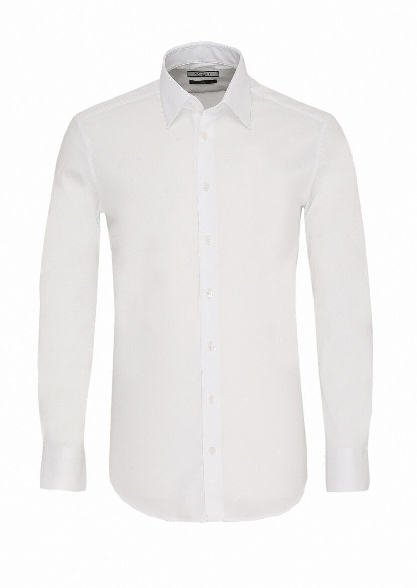Beyaz Slim Fit Dokuma Klasik Pamuk Karışımlı Gömlek - 1