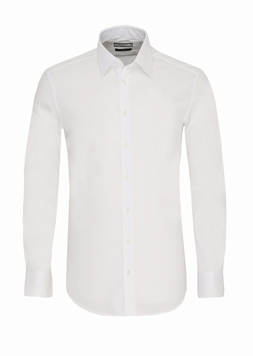 Beyaz Slim Fit Dokuma Klasik Pamuk Karışımlı Gömlek - 1