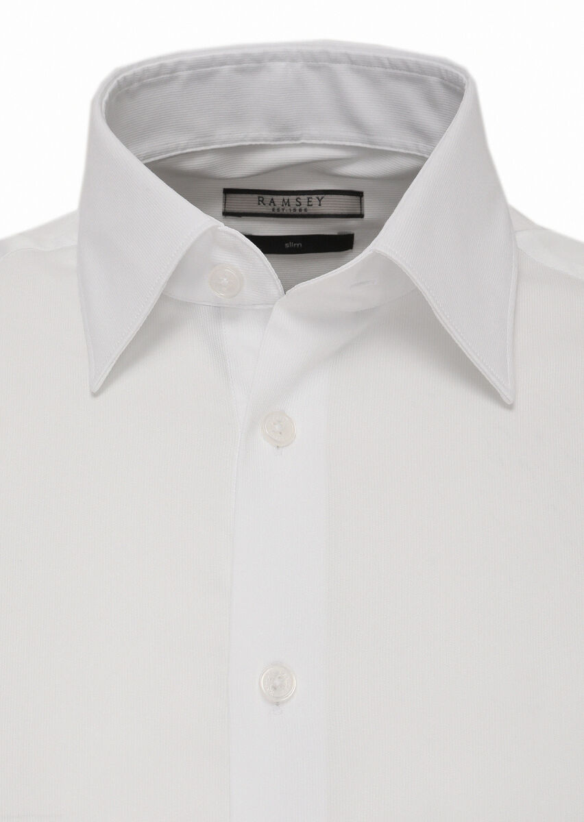 Beyaz Slim Fit Dokuma Klasik Pamuk Karışımlı Gömlek - 2