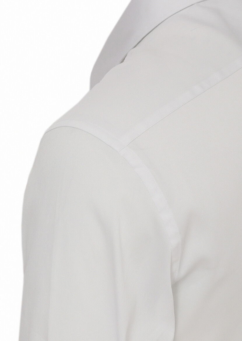 Beyaz Slim Fit Dokuma Klasik Pamuk Karışımlı Gömlek - 3