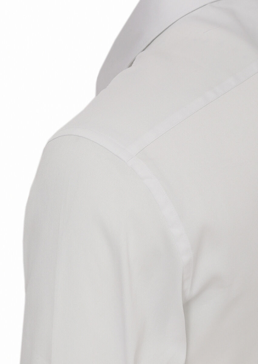 Beyaz Slim Fit Dokuma Klasik Pamuk Karışımlı Gömlek - 3