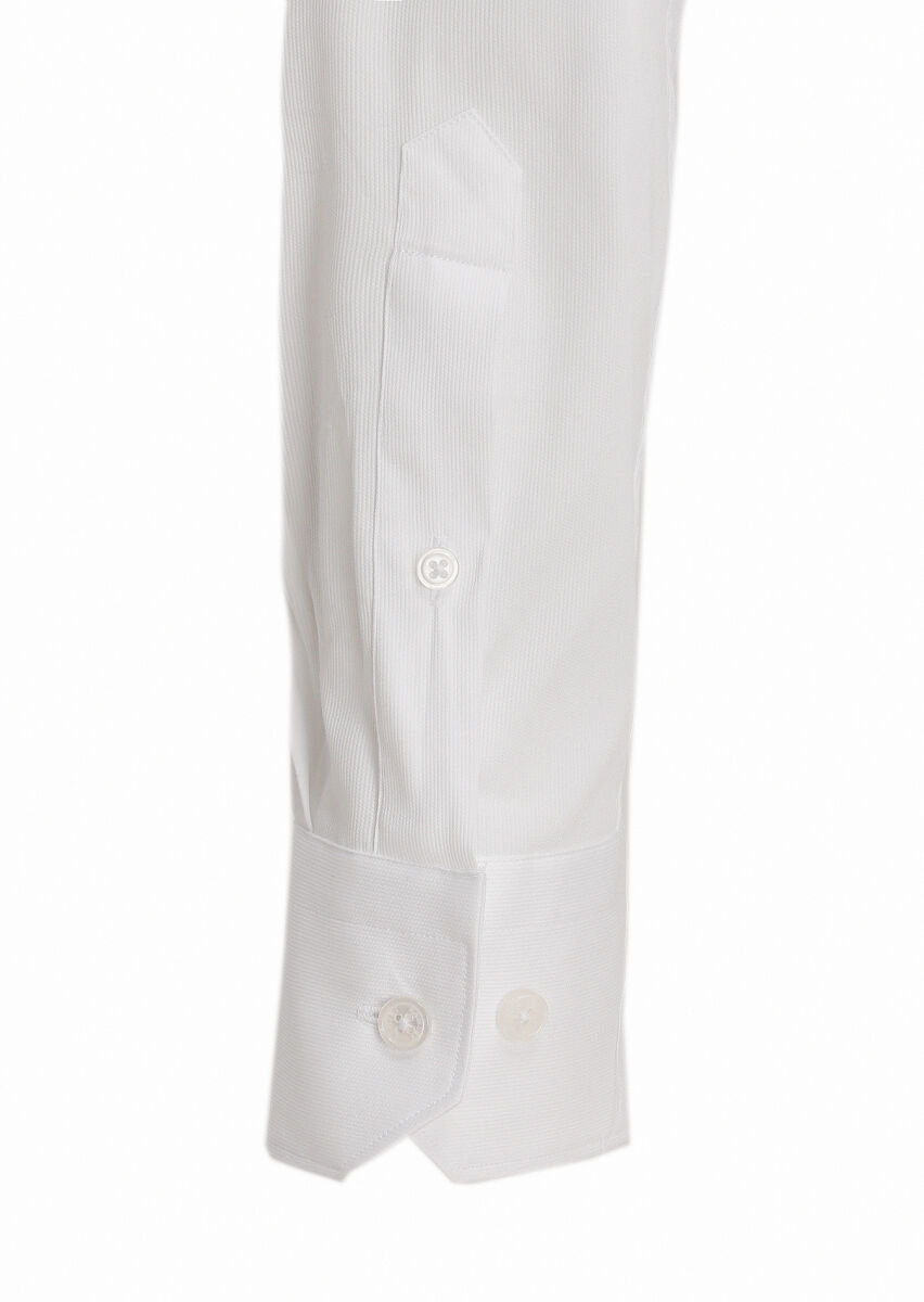 Beyaz Slim Fit Dokuma Klasik Pamuk Karışımlı Gömlek - 4