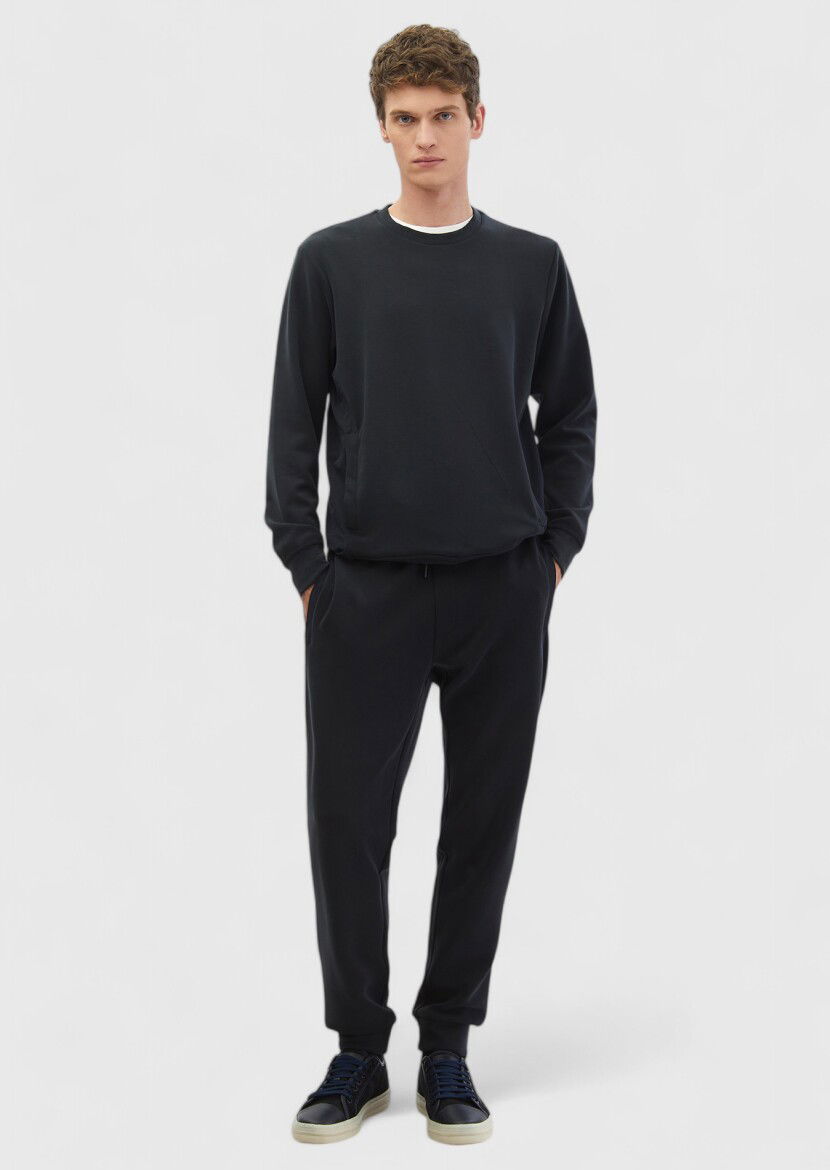 Black Crew Neck Plain Sweatshirt - 2