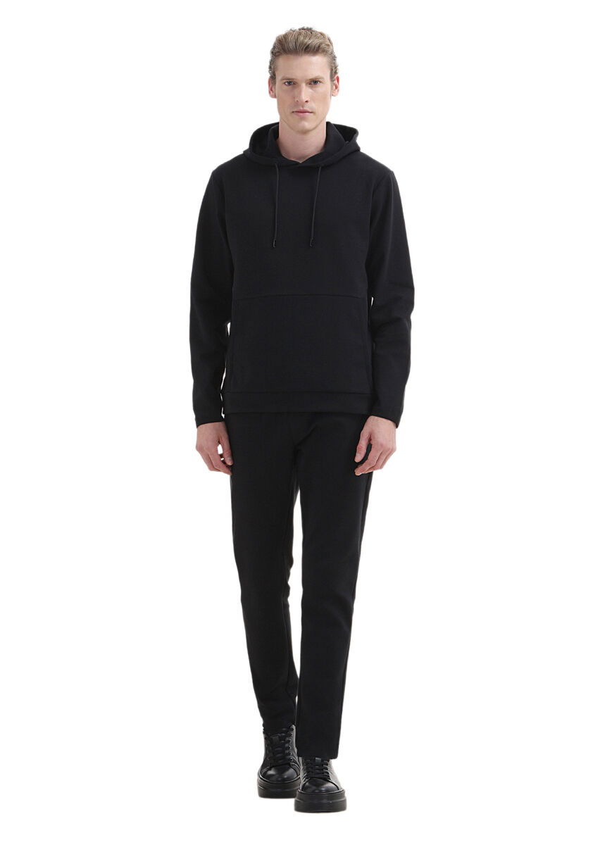 Black Hooded Plain Sweatshirt - 2