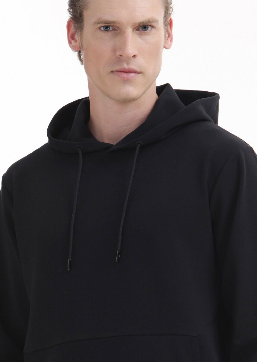 Black Hooded Plain Sweatshirt - 3