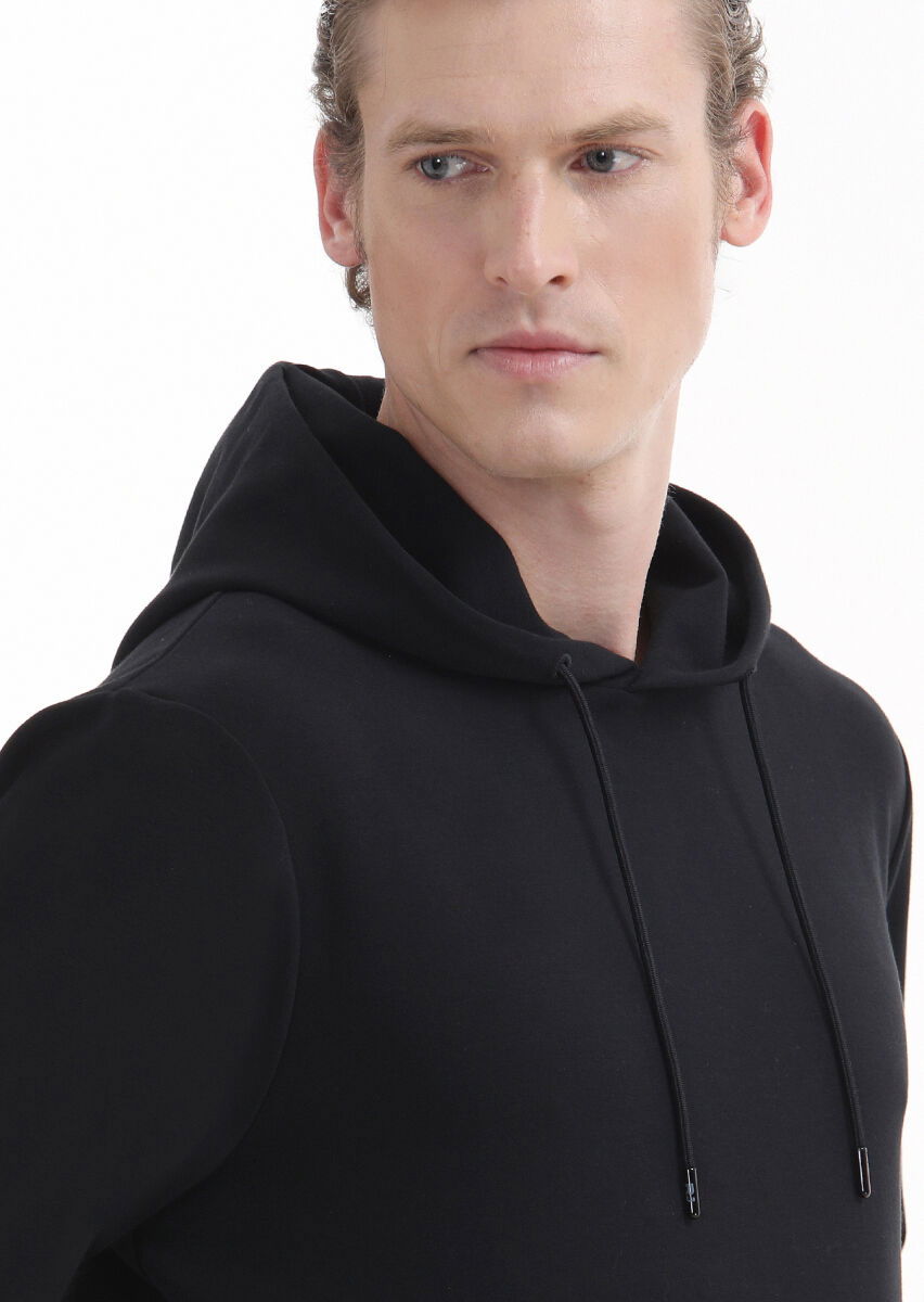 Black Hooded Plain Sweatshirt - 4