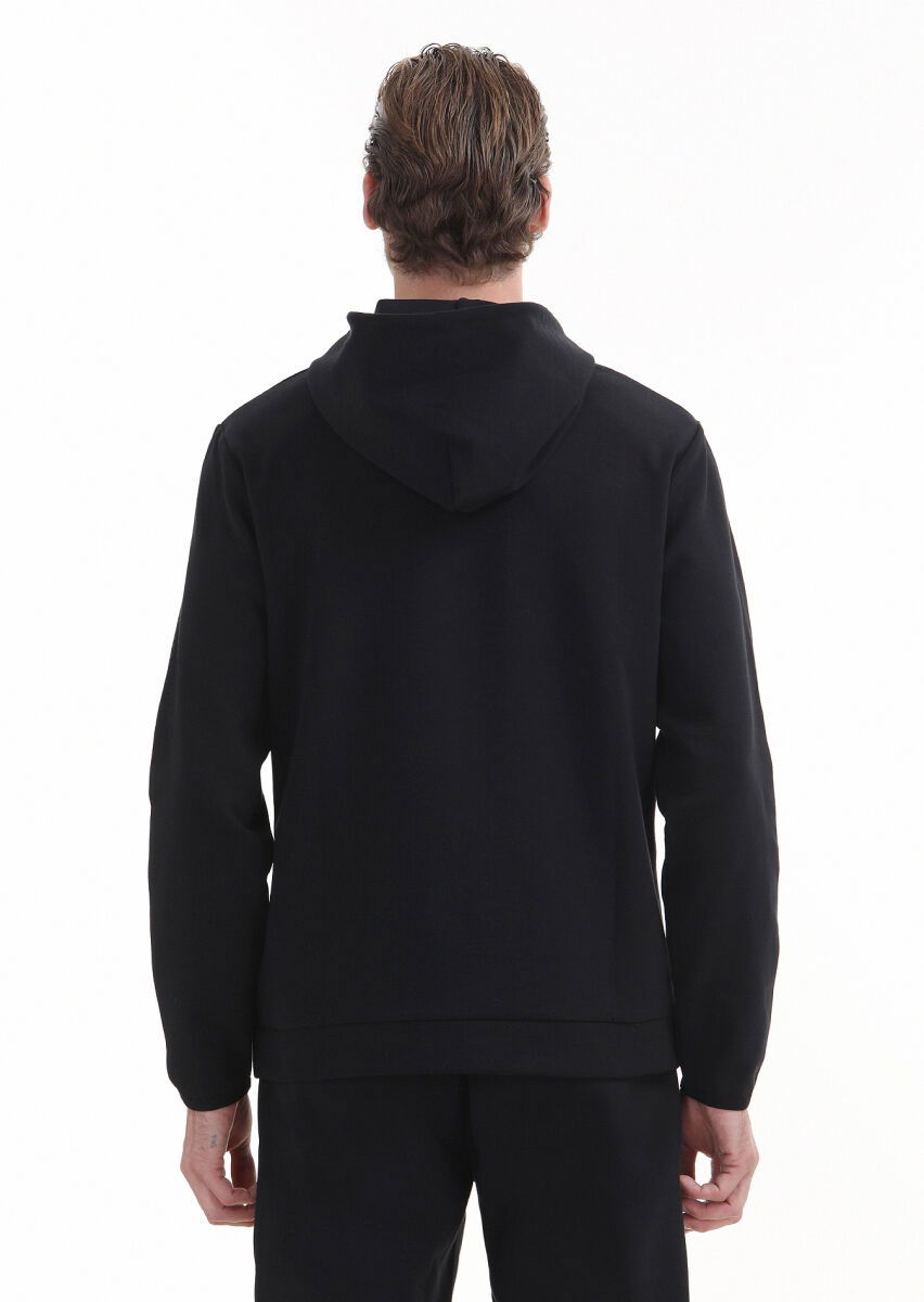 Black Hooded Plain Sweatshirt - 5