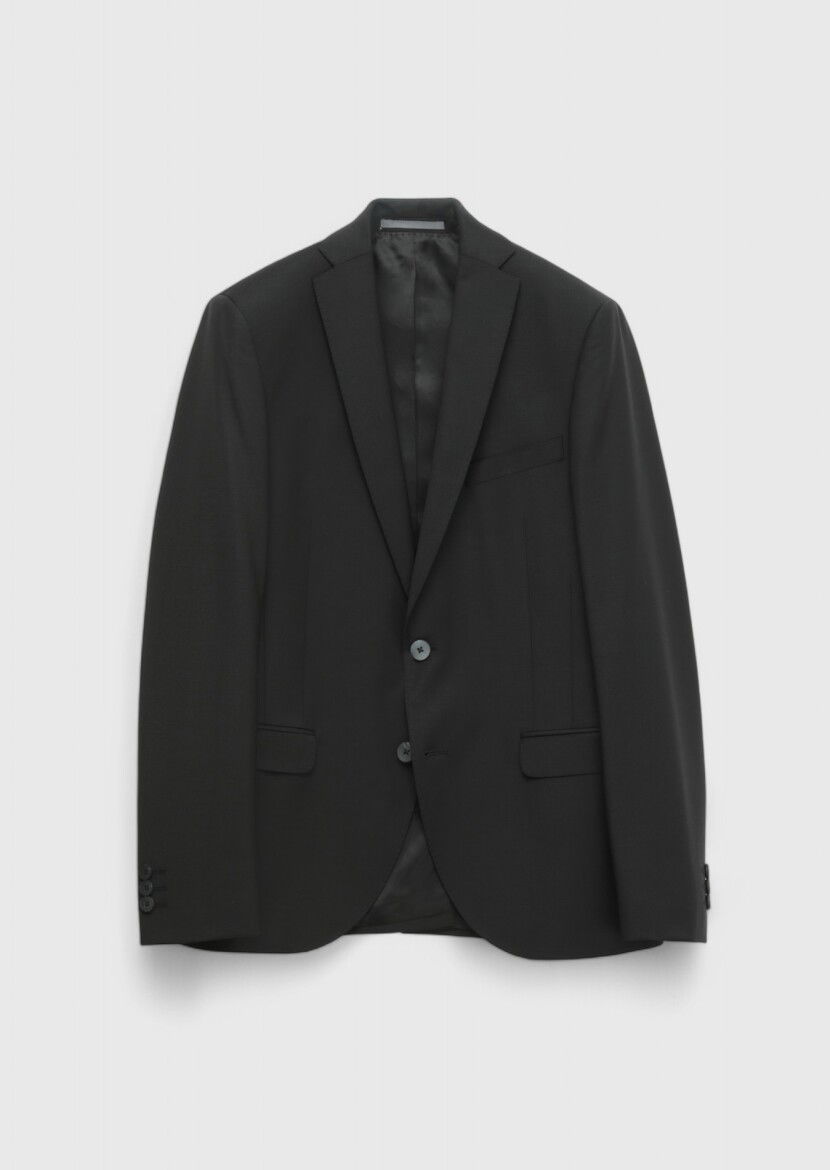 Black Plain Fashion Slim Fit Wool Blended Suit - 6