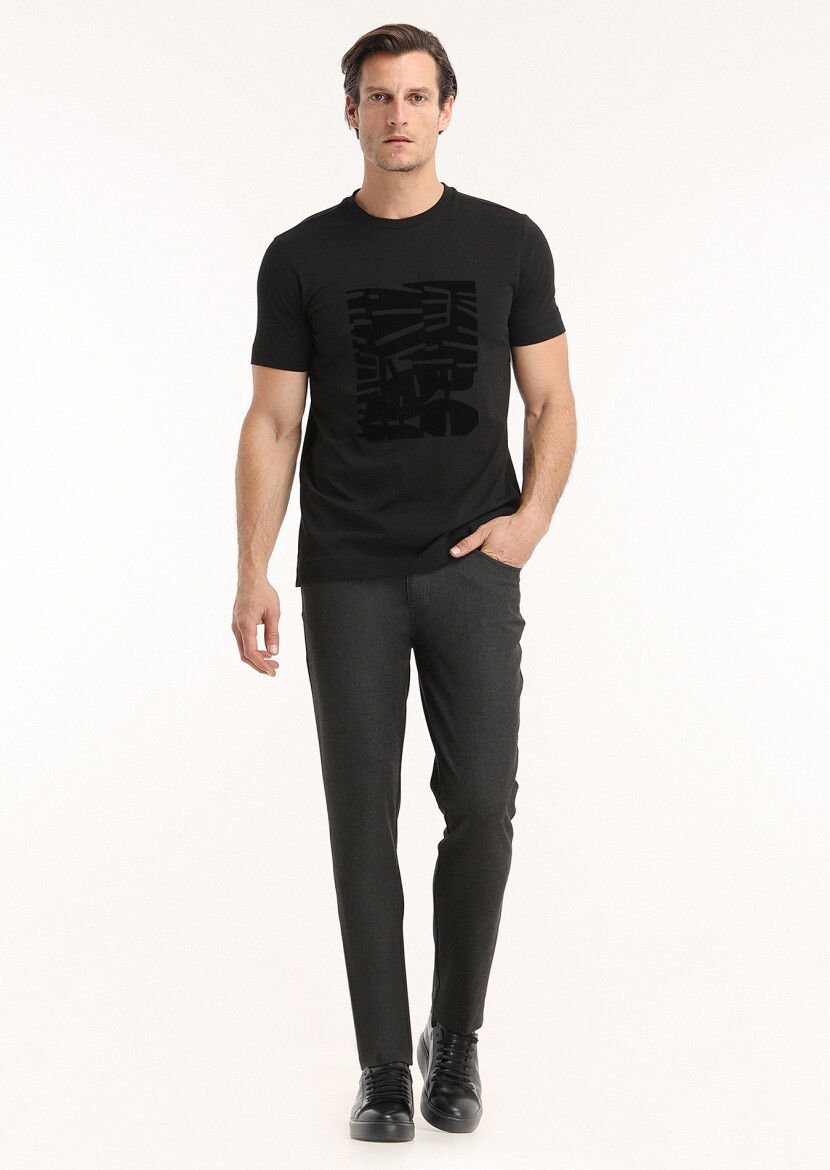 Black Printed Crew Neck 100% Cotton T-Shirt 