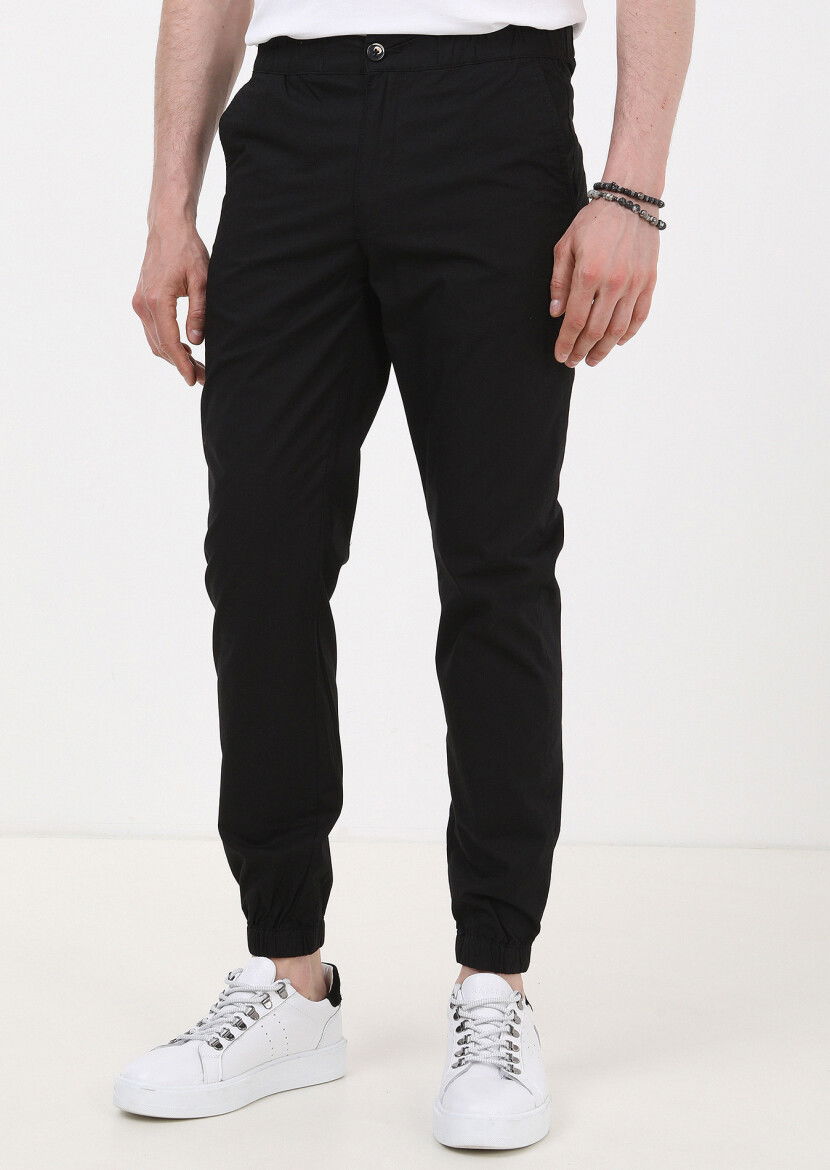 Black Weaving Jogging Fit Casual 100% Cotton Trousers 