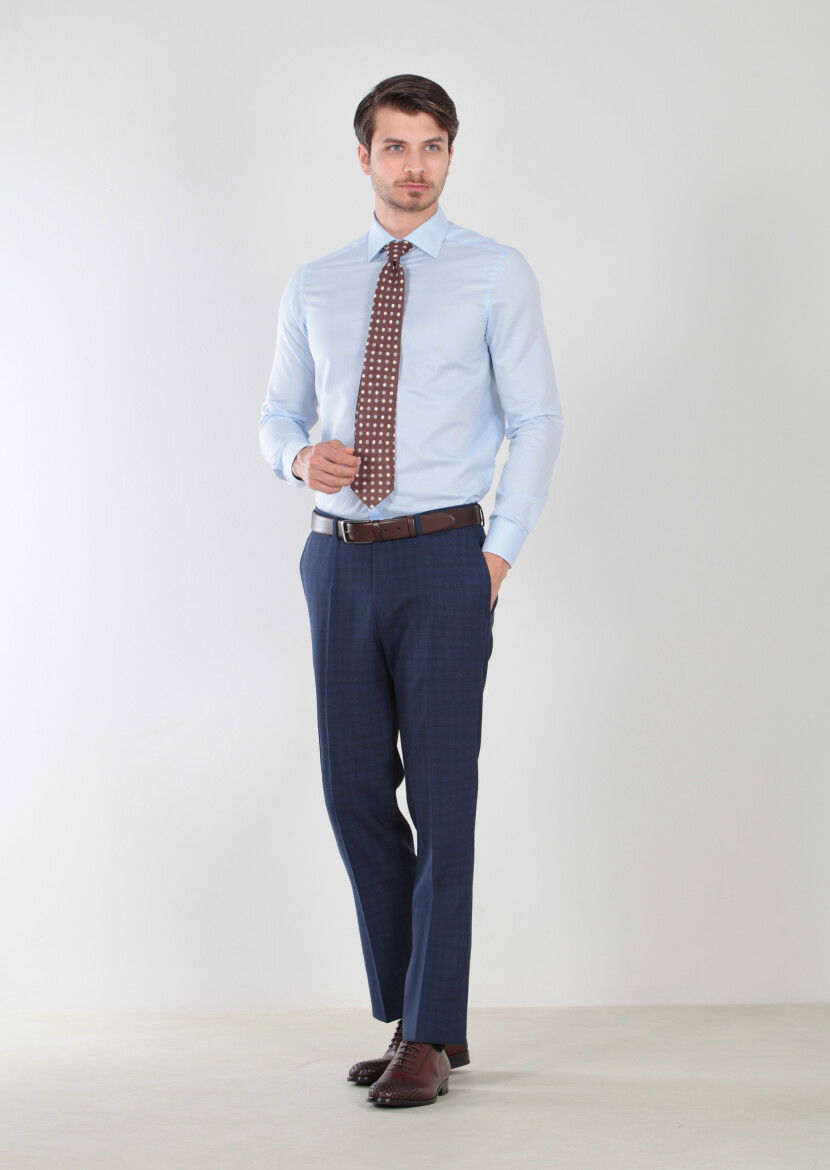 Blue Patterned Regular Fit Weaving Classical 100% Cotton Shirt 