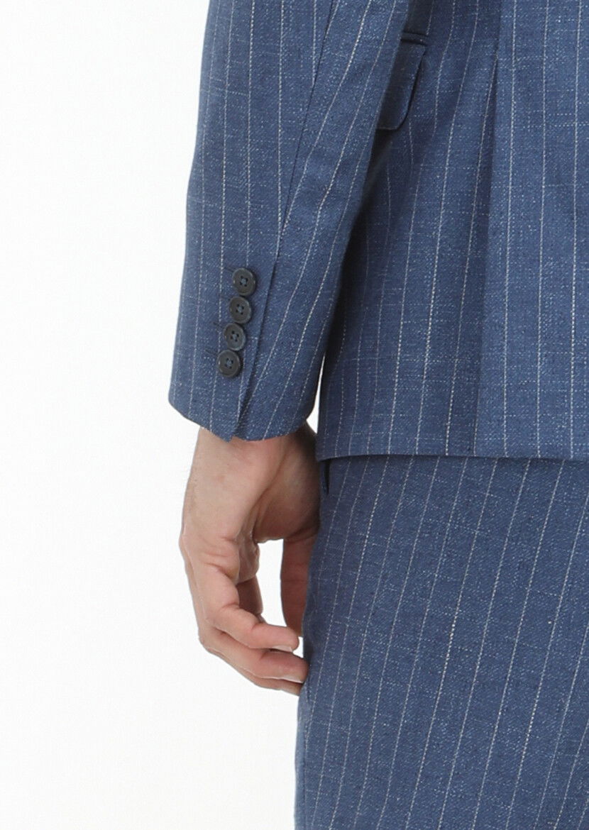 Blue Striped Zeroweight Slim Fit Wool Blended Suit - 4