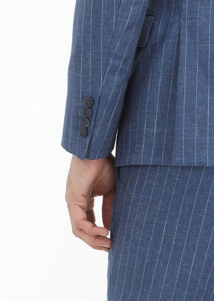 Blue Striped Zeroweight Slim Fit Wool Blended Suit - 4
