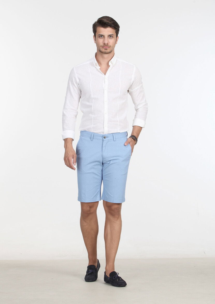 Blue Weaving Regular Fit Casual Cotton Blended Bermuda 