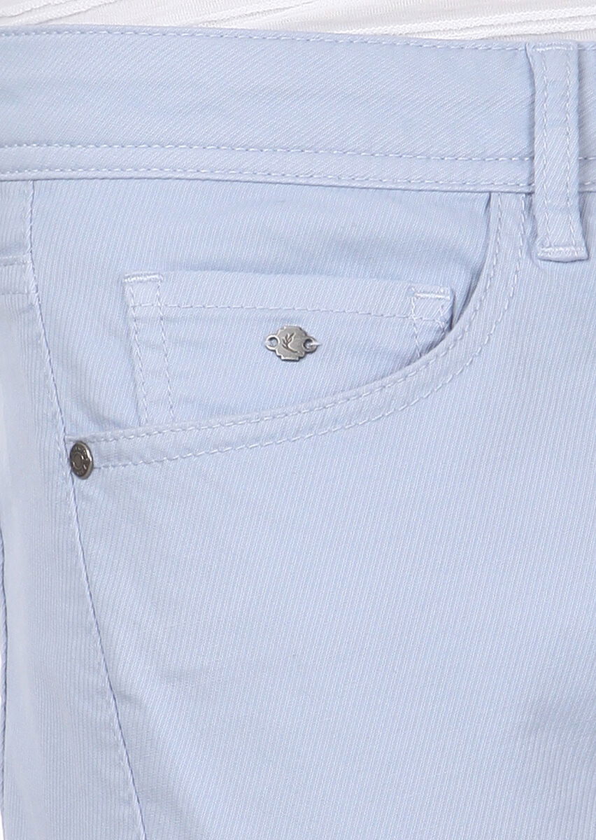 Blue Weaving Slim Fit Casual Cotton Blended Trousers - 3