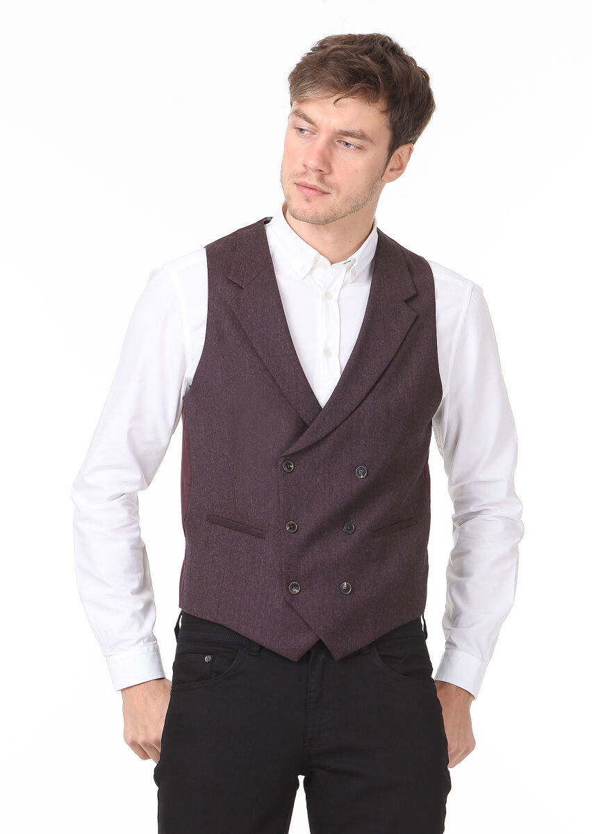Bordo Düz Casual Yelek - 1