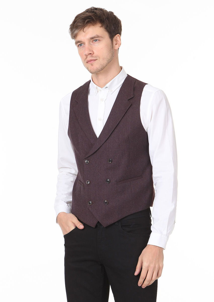 Bordo Düz Casual Yelek - 2
