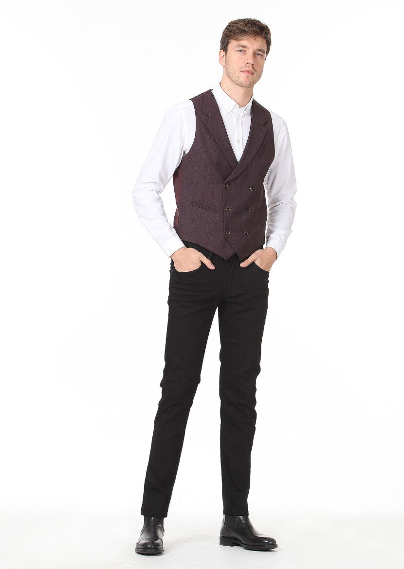 Bordo Düz Casual Yelek - 3
