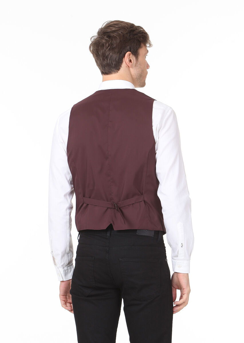 Bordo Düz Casual Yelek - 4