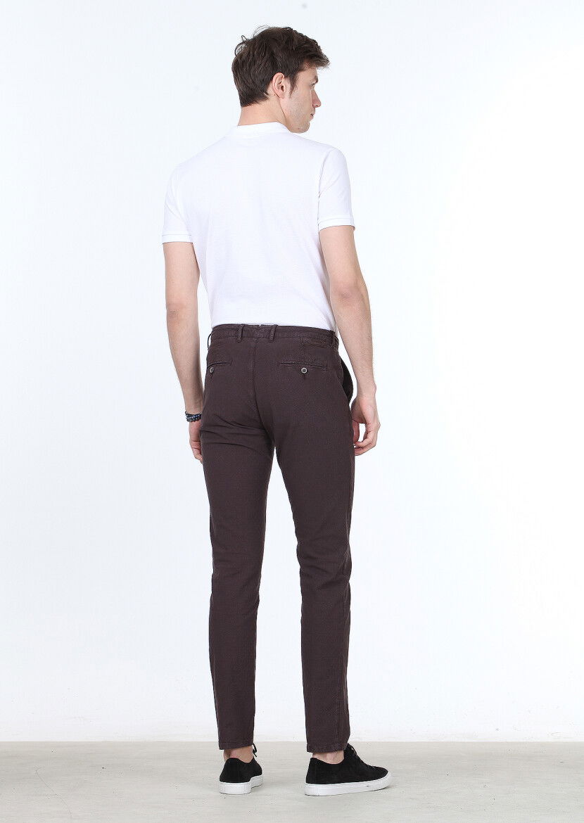 Bordo Düz Dokuma Regular Fit Casual Pamuk Karışımlı Pantolon - 4