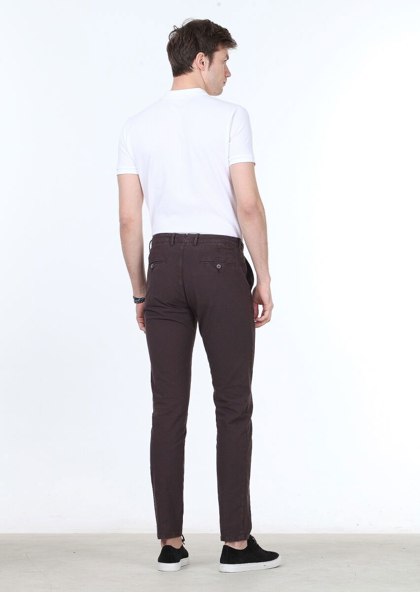 Bordo Düz Dokuma Regular Fit Casual Pamuk Karışımlı Pantolon - 4