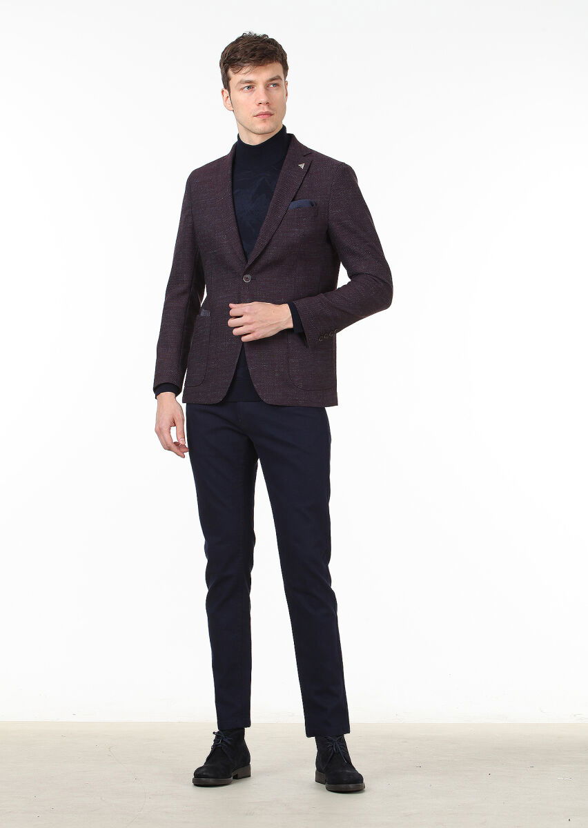 Bordo Mikro Modern Fit Yün Karışımlı Ceket - 3
