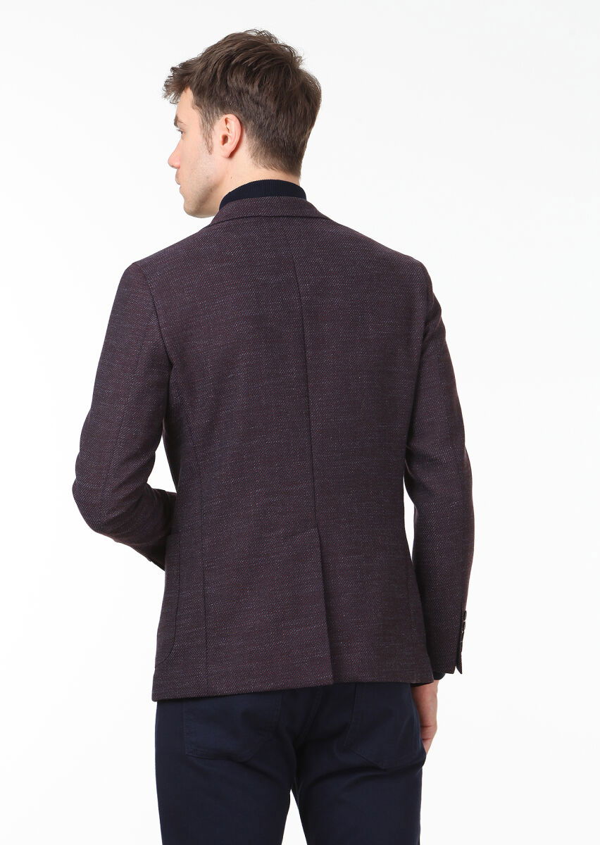 Bordo Mikro Modern Fit Yün Karışımlı Ceket - 4