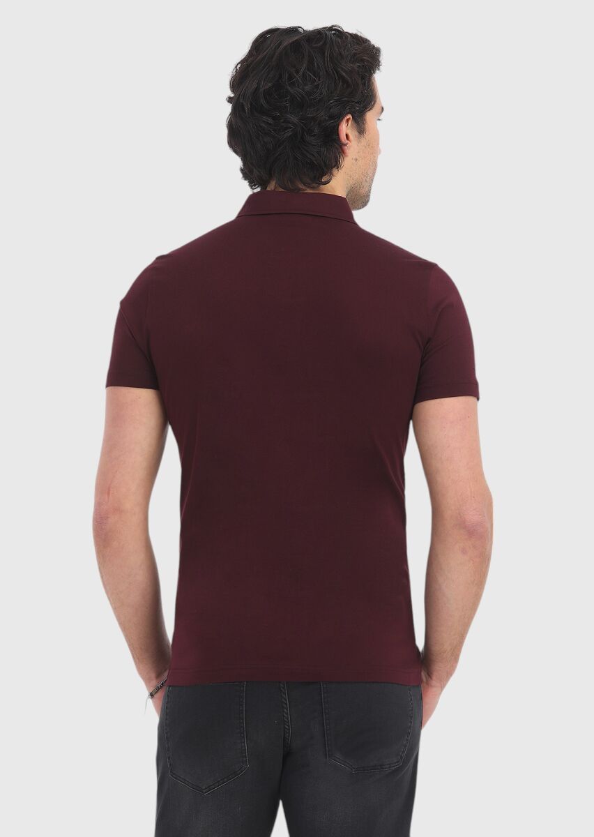 Bordo Polo Yaka %100 Pamuk T-Shirt - 4