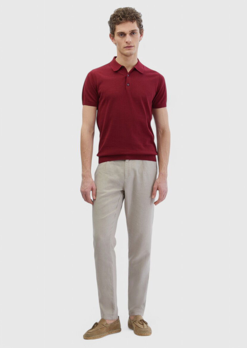 Bordo Polo Yaka %100 Pamuk Triko 